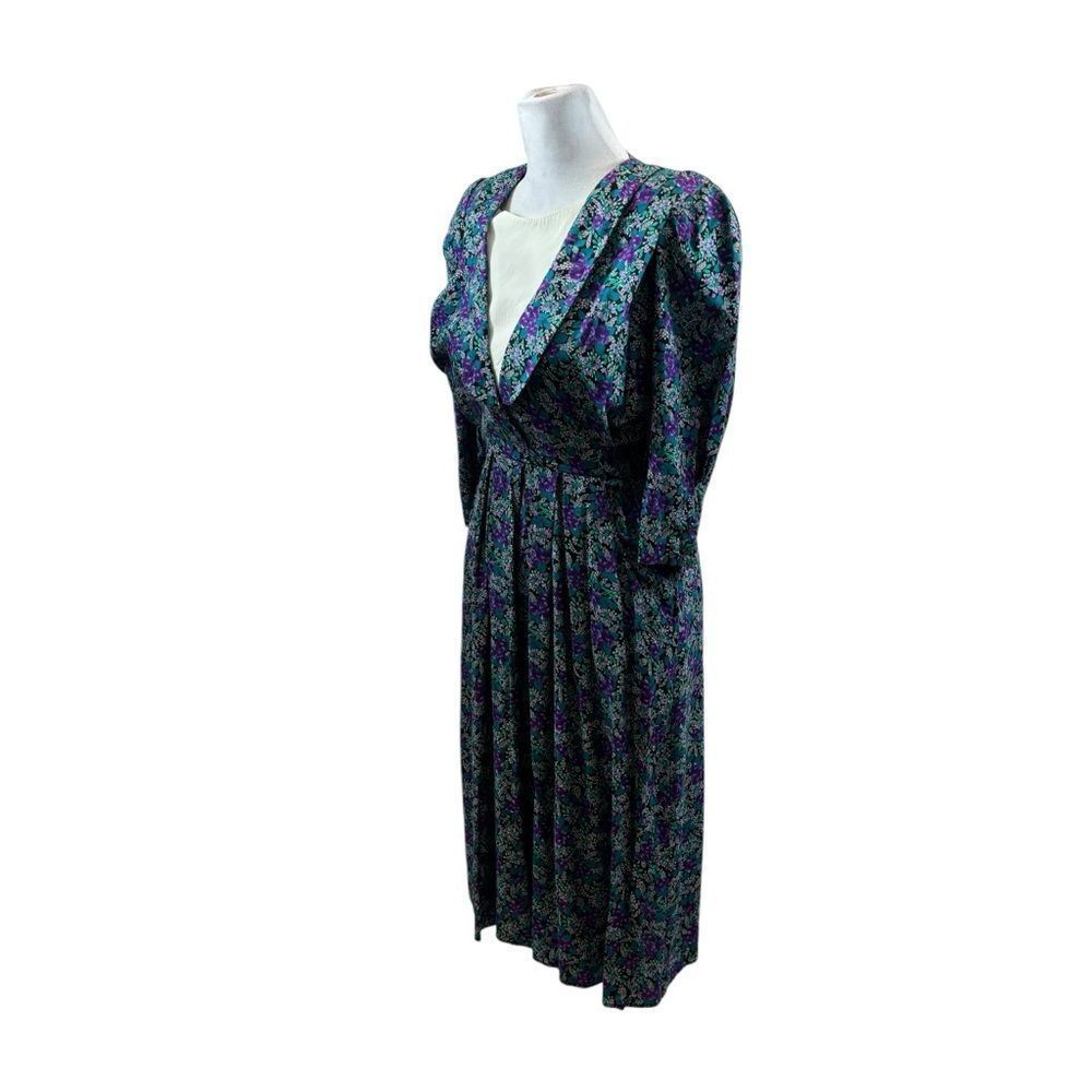 Ladies‎ Vinyage 80’s R.J. Stevens Petites Floral Long Sleeve Pleat Skirt Dress 2